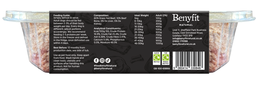 Beef 80-10-10 Raw Dog Food - Veg Free | Benyfit Natural
