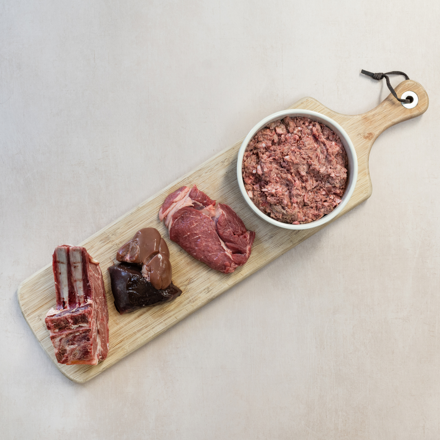 beef 801010 raw dog food ingredients single protein with beef meat, beef offal and beef bone.