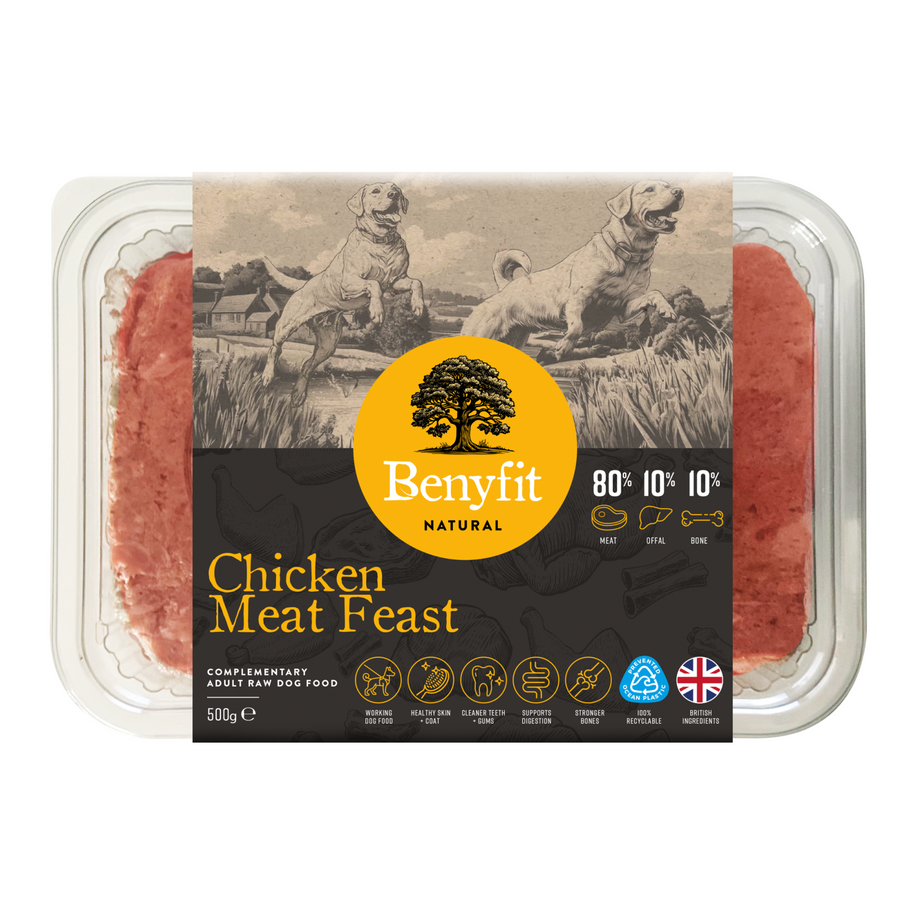 chicken meat feast 801010 raw dog food benyfit natural veg free